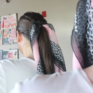 pink&black&white silk scarf